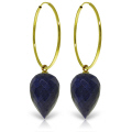 14K. SOLID GOLD HOOP EARRINGS WITH POINTY BRIOLETTE DROP DYED SAPPHIRES