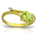 14K. SOLID GOLD RING WITH NATURAL DIAMOND & PERIDOT