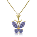 14K. SOLID GOLD BUTTERFLY NECKLACE WITH TANZANITES