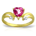 14K. SOLID GOLD RING WITH DIAMONDS & PINK TOPAZ