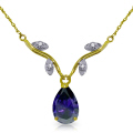 14K. SOLID GOLD NECKLACE W/ NATURAL DIAMOND & SAPPHIRE
