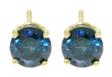 14K. STUD EARRINGS WITH 1.0 CT. NATURAL BLUE DIAMONDS