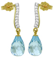 14K. SOLID GOLD EARRING WITH DIAMONDS & BLUE TOPAZ