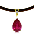 14K. GOLD & LEATHER NECKLACE WITH DIAMOND & RUBY