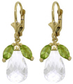 14K.  LEVER BACK EARRINGS WITH PERIDOTS & WHITE TOPAZ