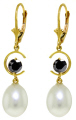 14K. LEVER BACK EARRING WITH BLACK DIAMONDS & PEARLS