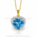 14K. SOLID GOLD NECKLACE WITH NATURAL DIAMONDS & HEART BLUE TOPAZ