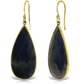 14K. SOLID GOLD FISH HOOK EARRINGS WITH CHECKERBOARD CUT SAPPHIRES