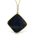 14K. SOLID GOLD NECKLACE WITH DIAMONDS & SQUARE SHAPE CHECKERBOARD CUT SAPPHIRE