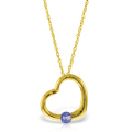14K. SOLID GOLD HEART NECKLACE WITH NATURAL TANZANITE