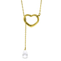 14K. SOLID GOLD HEART NECKLACE WITH DROP BRIOLETTE NATURAL WHITE TOPAZ