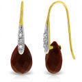 14K. SOLID GOLD FISH HOOK EARRINGS WITH DIAMONDS & DANGLING DYED RUBIES