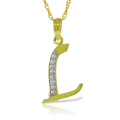 14K. SOLID GOLD NECKLACE WITH NATURAL DIAMONDS INITIAL 'L' PENDANT