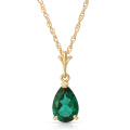 14K. SOLID GOLD NECKLACE WITH LAB. CREATED PEAR SHAPE EMERALD