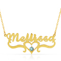 14K. SOLID GOLD PERSONALIZED NAME WITH BLUE TOPAZ